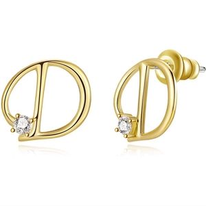 Letter D gold plated cubic zirconia earrings